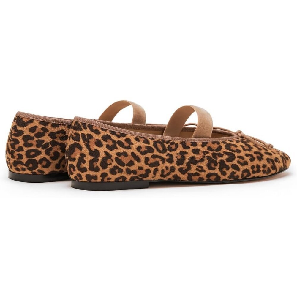 Women's Leopard Velvet Bow Upper Round Toe Ballerinas Pull On Flats Ballet Shoes - Picture 2 of 6